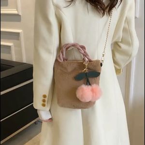 Tas Selempang Tenteng Cherry Fluffy Bulu Soft Lucu Shoulder Bag Korean Style Import