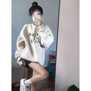 เสื้อสเวตเตอร์คอตตอนอเมริกันย้อนยุค ทรงหลวม แขนยาว สำหรับผู้หญิง ฤดูใบไม้ร่วง/ฤดูหนาว 2025 แฟชั่นใหม่ ขายดี สไตล์ลำลอง หนา อบอุ่น