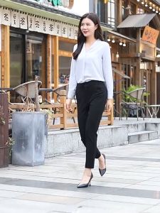 FASHLOVER Women Slim Elastic Long Harem Pants Elegant Casual Fashion Office Trousers