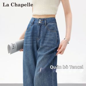 La Chapelle | Quần Jeans Tencel Lycra Cao Waisted Mỏng Hè Phong Cách Cổ Điển