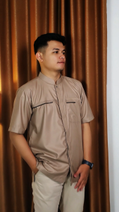 S&D PROJECT Baju Koko Muslim Hayyan Bahan Toyobo Warna Cokelat M-XL Untuk Pria Dewasa Lengan Pendek