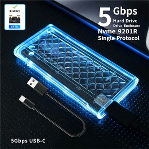 KEBIDU | Kebidumei M.2 NVMe SATA SSD Enclosure External SSD Case Adapter 10Gbps USB 3.2 Gen2 Transparent RGB Light Support M and B&M Keys