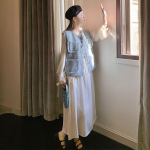 French Style Vest And Dress Set Womens Autumn 2025 New Fashion Long Skirt Two-Piece Set High Waist A-Line Silhouette Button Detail