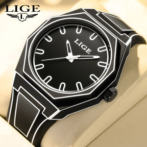 LIGE Men Watch Creative Sketching Design Classic Simple Silicone Strap Watch For Men Leisure Quartz Wrist Watch Minimalist Women Watch + Box