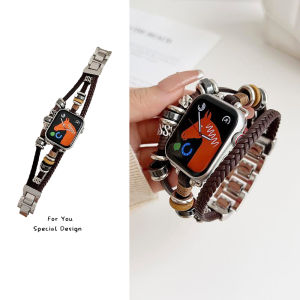Adjustable Braided Solo Loop Leather Strap For Apple Watch: 49mm, 42mm, 45mm, 44mm Wristband