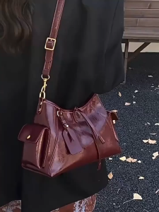 EERSHENSHI  กระเป๋าโท้ทสำหรับสุภาพสตรีความจุขนาดใหญ่กระเป๋าด้านข้างโบว์เรียบง่ายในเมืองพร้อมเชือกรูดและกระเป๋าที่ซ่อนอยู่