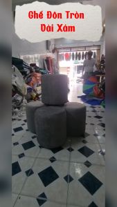 [Bọc Vải Nhung Đen]Ghế Đôn Tròn Sofa Màu Đỏ Bọc Vải Nhung Đen Ghế Bàn Trang Điểm Loại Tròn