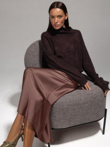 กระโปรงทรงเอขาตรงสำหรับผู้หญิง ทรงสลิมฟิต เอวต่ำ สไตล์สตรีท ผ้าโพลีเอสเตอร์ กระโปรงทรงเอยาวปานกลาง