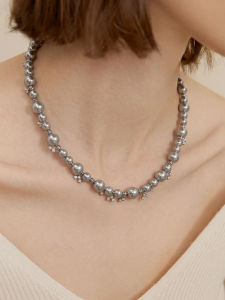 YISHU | Gradually Sizing Pearl Long Necklace Pendant Choker Delicate French Style