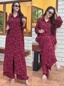 เซต 2 ชิ้น เสื้อเชิ๊ตแขนยาวกระดุมหน้ามีกระเป๋าล้วงข้างมาคู่กางเกงเอวยางยืดมีกระเป๋าล้วงข้างค่ะ