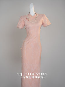 New Chinese Style Green Qipao Dress Elegant Long Skirt Womens Small Size Autumn New Version Improved Dress Breathable Short Sleeve