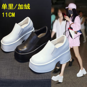 Super High Heel Platform Shoes Loafers Womens Slip-on Authentic Leather Loafers Hidden Heel Womens Shoes British Leather Shoes Fancy