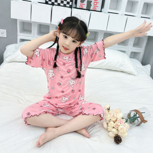 Tagkita Kids Modal Ice Silk Sleepwear Summer Thin Sleeve Home Clothes Set Breathable Moisture Wicking Antibacterial for Girls