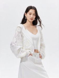 Vero Moda | Lace Decorative 3D Floral Applique Hooded Lantern Sleeve Female Jacket