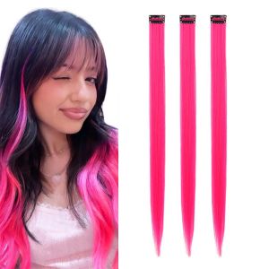 3Pcs/Lot 22“ Colored Hair Extensions Synthetic Clip-in Colorful Hair Extensions Rainbow Hair Perfect For Party Festival