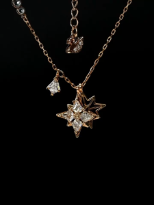 💖Swarovski💖Swarovski Symbolic rose gold star diamond pendant necklace S925 sterling silver womens fashion necklace hypoallergenic non-allergenic Valentines Day gift birthday gift for girlfriend bestie