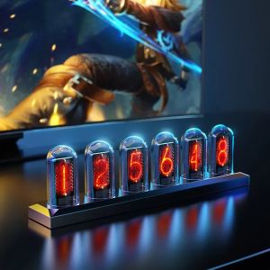 Đồng Hồ Đèn LED RGB Nixie Tube Tích Hợp Đèn Ngủ Màn Hình Màu IPS Hiển Thị Kỹ Thuật Số Tương Tự Trang Trí Bàn Làm Việc Chơi Game Trang Trí Nhà Cửa Tự Chế Phát Sáng IPS