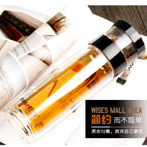 Yijia Meixian Double Layer Glass Travel Cup Large Capacity Tea Water Separation Tea Brewing Filter Sealed round Shape Chinese Style Cup