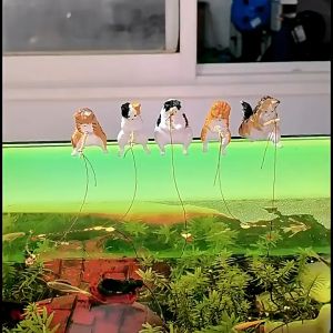 1PCS Lansekap Ikan Bentuk Hidup Indah Kartun Memancing Kucing Ornamen Streng