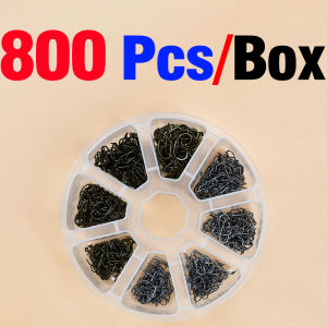 800PCS Mixed Barbed Fishing Hooks Set High Carbon Steel Sharp Fish Hook Portable Round Storage Box Fresh Salt Water Carp Fishing