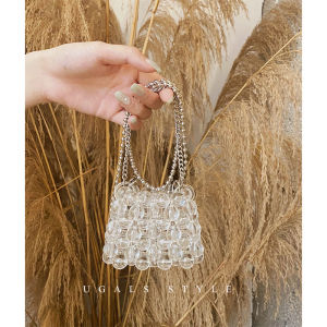 Ugals French Fairy Mini Coin Lipstick Decoration Bag Hand-Woven Beads Pearl Bag Crossbody Small Bag