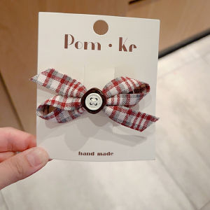 Red Plaid Hair Clips for Girls Butterfly Knot Button Hair Accessories Side Bangs Girls Hair Accessories Childrens Fashion