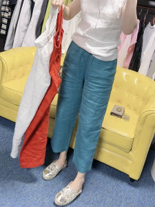 Slimming Harlan Cotton Linen Straight Leg Casual Pants Womens Summer New Style Low Waist Eighteen Shorts Pocket Design