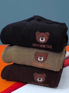 Bear Corduroy Track Sweatpants Womens Autumn and Winter Fleece-lined Thickened Ladieswear Womens Pants Slim Looking Tappered Harem Pants