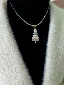Original Design Natural Baroque Pearl Christmas Tree Pendant Womens Versatile High-End Feeling Christmas Necklace