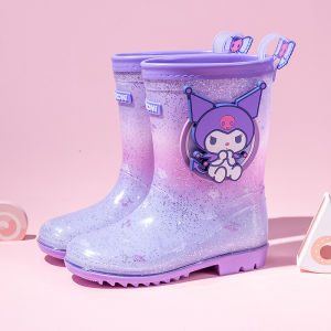 Sanrio Childrens Rain Boots Fleece Lined Kawaii Water Shoes Elementary School Girls Rubber Shoes Anti-Slip Cartoon Style