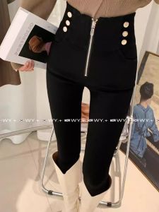 High Waist Slim Fit Black Pants Womens Spring Autumn New Style Zipper Design Base Layer Pants Outerwear Trousers