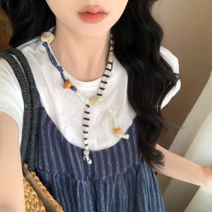 Adjustable Fabric Mosaic Necklace Womens Fashion 2025 New Design Sweater Chain Bracelet Accessory Fresh out Korean Style