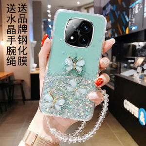 เคสโทรศัพท์มือถือ Redmi Note14 pro plus แบบสะท้อนแสงสุดเก๋ ป้องกันการตกหล่น ลายผีเสื้อ 3 มิติ ใส พร้อมสายโซ่ เหมาะสำหรับผู้หญิง