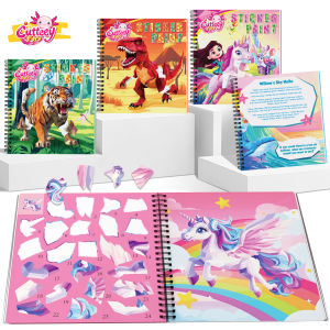 1/3/6PCS Sticker Paint Story Books for Kids Ages 3-10 Unicorn Mermaid Animals Designs Paint Sticker by Numbers Kids Gifts