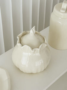 Muni Ceramic Tea Storage Jar French Style High Aesthetic Value Pure Color Kitchen Storage Canister Sealed Canister Living Room Decoration