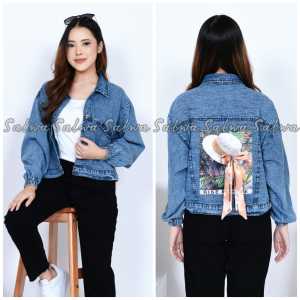 JAKET JEANS WANITA OVERSIZE MURAH MOTIF MOTIF PITA