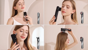 4-in-1 Multifunctional Head Massage Comb – EMS Microcurrent Red Light Heat & Vibrat Interchangeable Heads Essential Oil Infusion