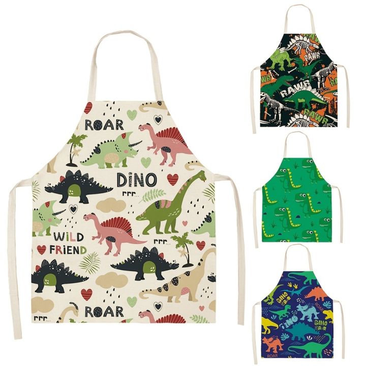 Kitchen Apron Cartoon Dinosaur Cute Apron, Soft Linen Dinosaur Print ...