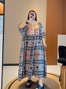 [40-100kg] plus size summer short sleeve oversized floral new ethnic style dress