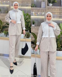 one set garis combi brokat bahan cotton yanded