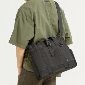 Men Nylon Bag Shoulder Messenger Bag Waterproof Casual 14 inch Laptop Bag Black