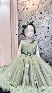 Sage green kid gown butterfly long gown fairy dress