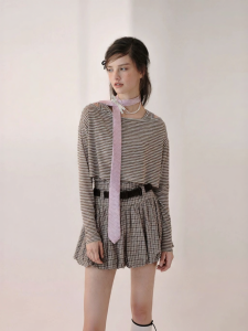 AIVEI | Retro Striped Off-Shoulder T-shirt