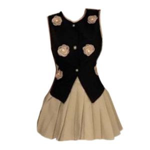 plus Size Fashion Set Elegant Lady High-End Sensation No-Sleeve Vest Top Pleated Mini Skirt Two-Piece Set Elegant round Neck Button