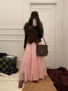 Nabi Heavy Industry Pink Skirt Womens High Waist A- line Pleated Large Skirt Fairy Holiday Skirt Ins Versatile Midi Skirt