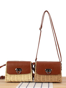 New Fashion Paper Rope Woven Bag Beach Crossbody Womens Bag Casual Simple Style Soft PU Leather Lockless No Compartment