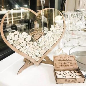 Heart Shaped Wedding Guest Book Drop Box Frame Party Decoration with 80 Wood Sign Hearts Christmas Gift Birthday Gift