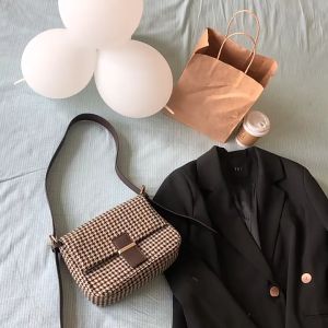 French houndstooth retro all-match woolen cloth bag messenger shoulder bag women flap bag.333