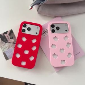 Sanrio | Korean INS Hollow Out Hello Kitty Phone Case For iPhone 16 17 Pro Max 16 Plus 16 17 Pro Heat Dissipation Silicone Phone Cover