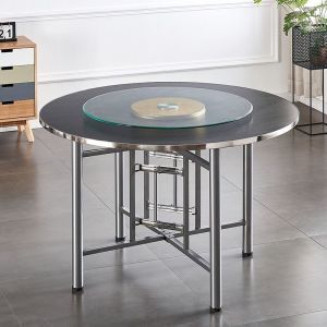 10-Seater Folding Round Table with Lazy Susan Wood
